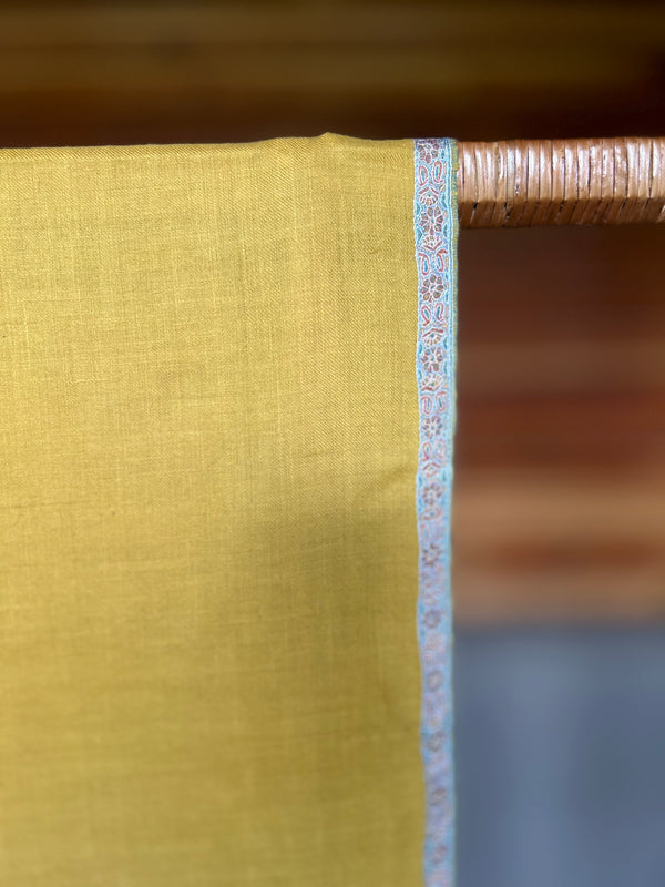 Mustard Small Border Sozni Embroidery Handwoven Cashmere Pashmina Scarf