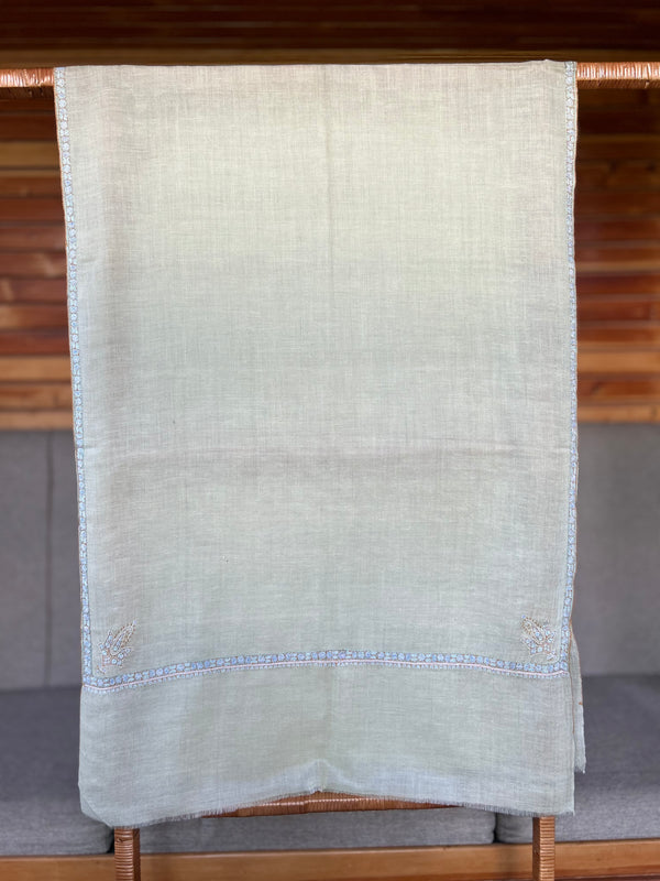 Ivory Small Border Sozni Embroidery Handwoven Cashmere Pashmina Scarf