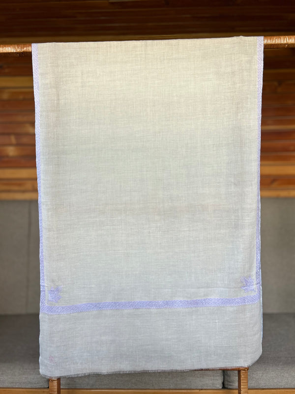 Ivory Small Border Sozni Embroidery Handwoven Cashmere Pashmina Scarf