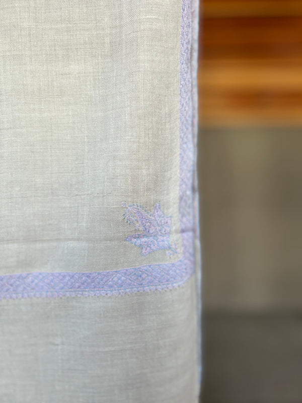 Ivory Small Border Sozni Embroidery Handwoven Cashmere Pashmina Scarf