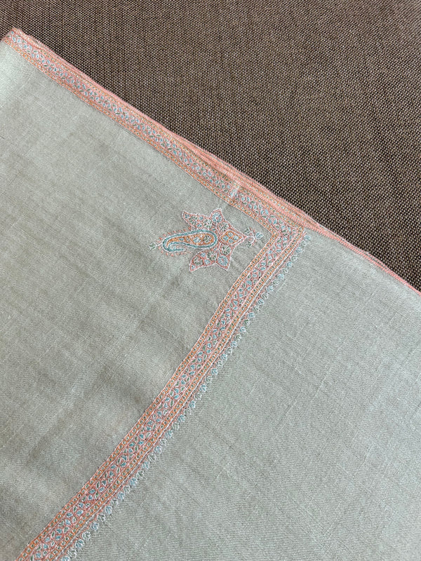 Natural Small Border Sozni Embroidery Handwoven Cashmere Pashmina Scarf