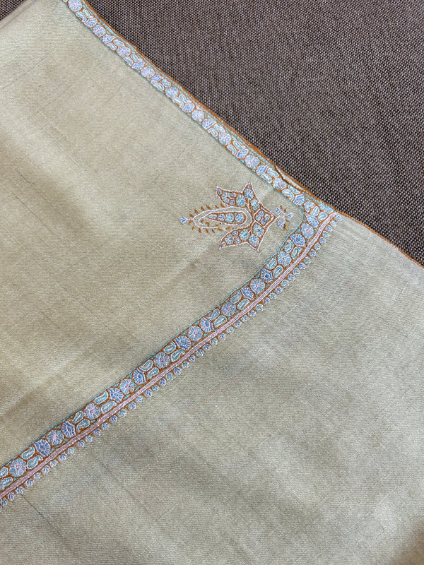 Ivory Small Border Sozni Embroidery Handwoven Cashmere Pashmina Scarf