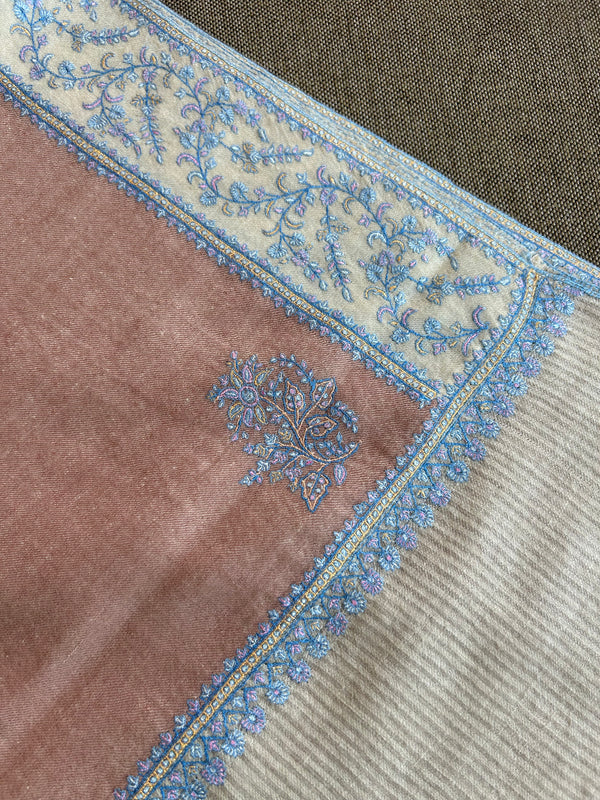 Pink Boteh Sozni Embroidery Handwoven Cashmere Pashmina Scarf