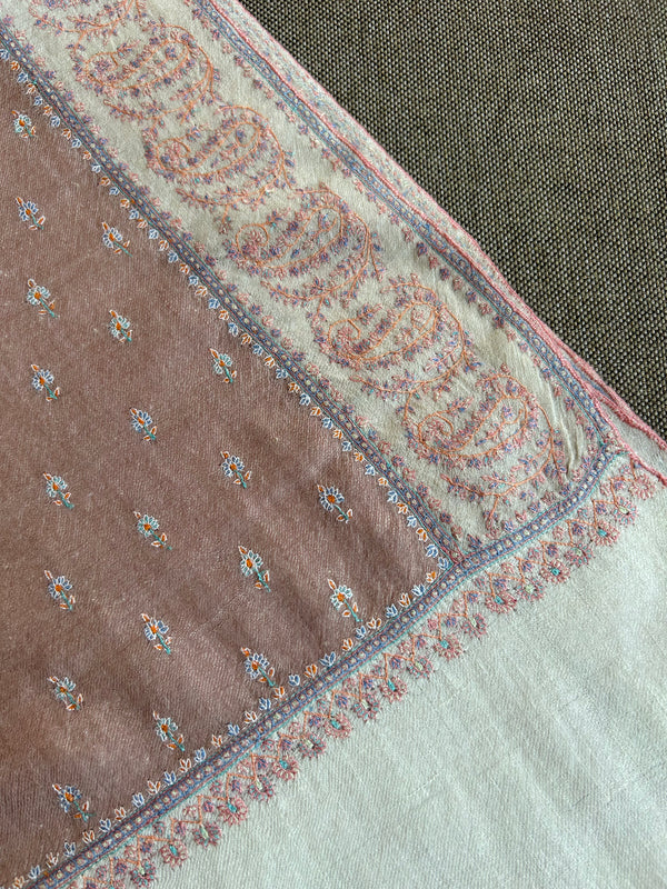 Pink Sozni Embroidery Handwoven Cashmere Pashmina Scarf