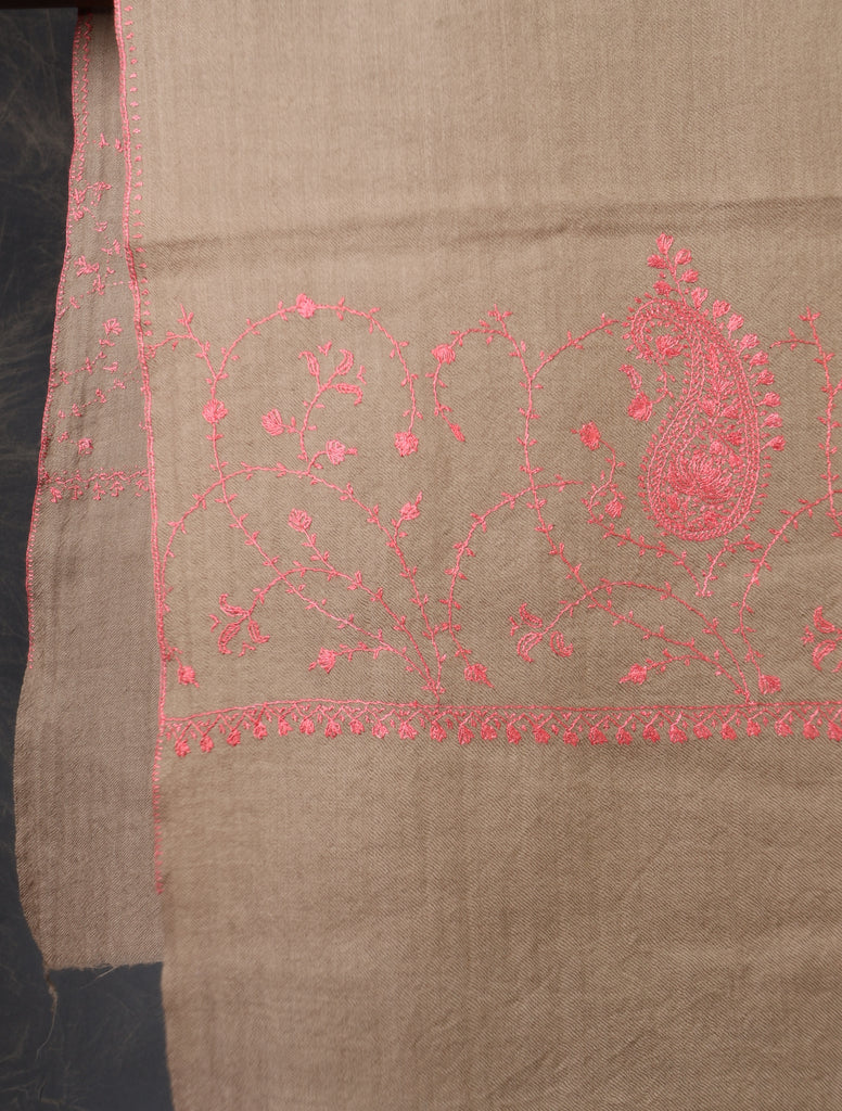 Natural Base Big Border Sozni Embroidery Merino Wool Scarf