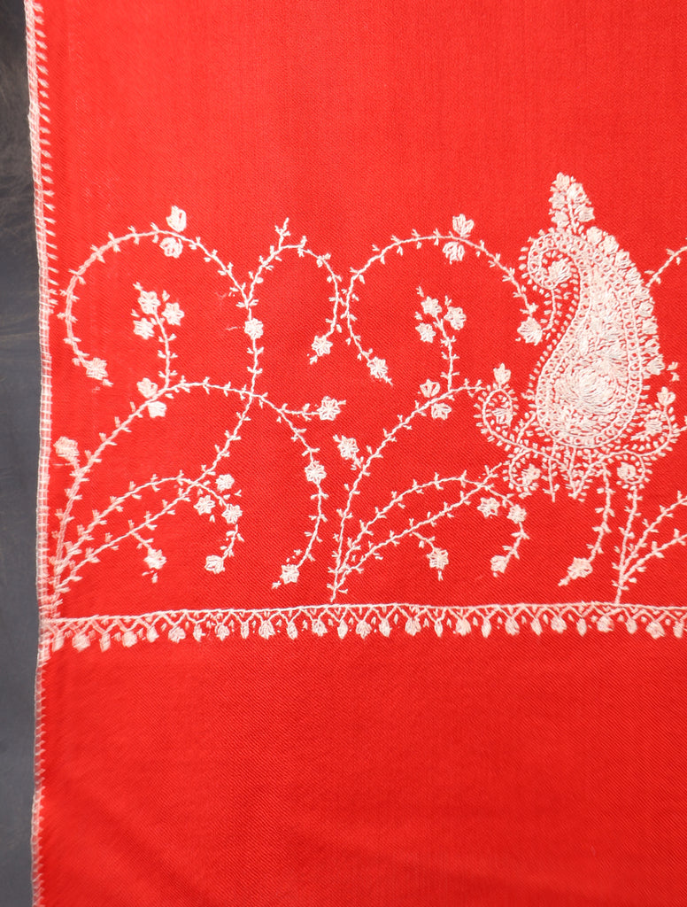 Red Base Big Border Sozni Embroidery Merino Wool Scarf