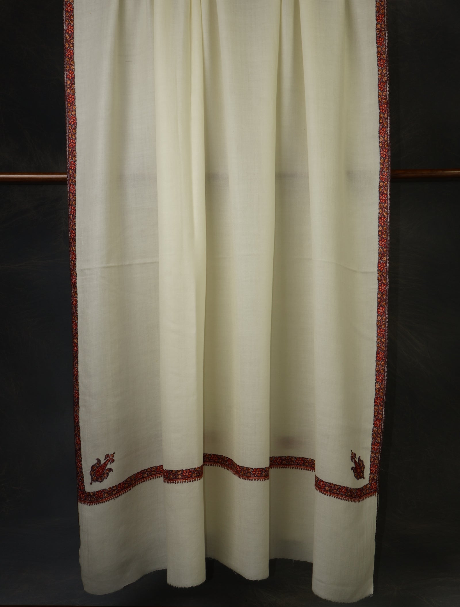 Oversized 3 yard Ivory Base Small Border Embroidery Merino Shawl