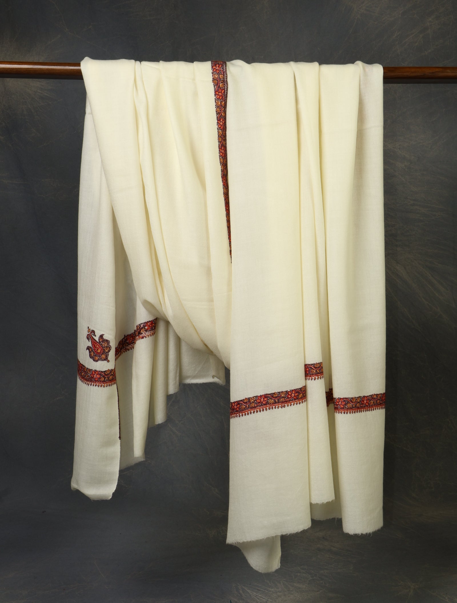Oversized 3 yard Ivory Base Small Border Embroidery Merino Shawl