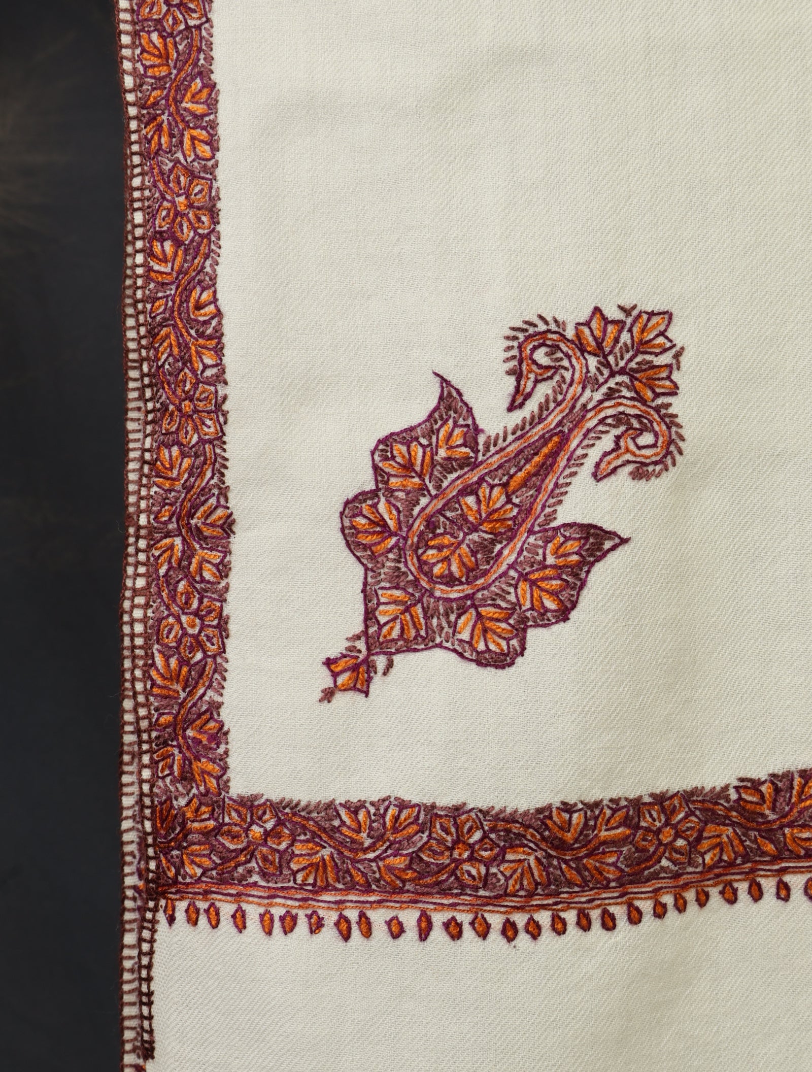 Oversized 3 yard Ivory Base Small Border Embroidery Merino Shawl