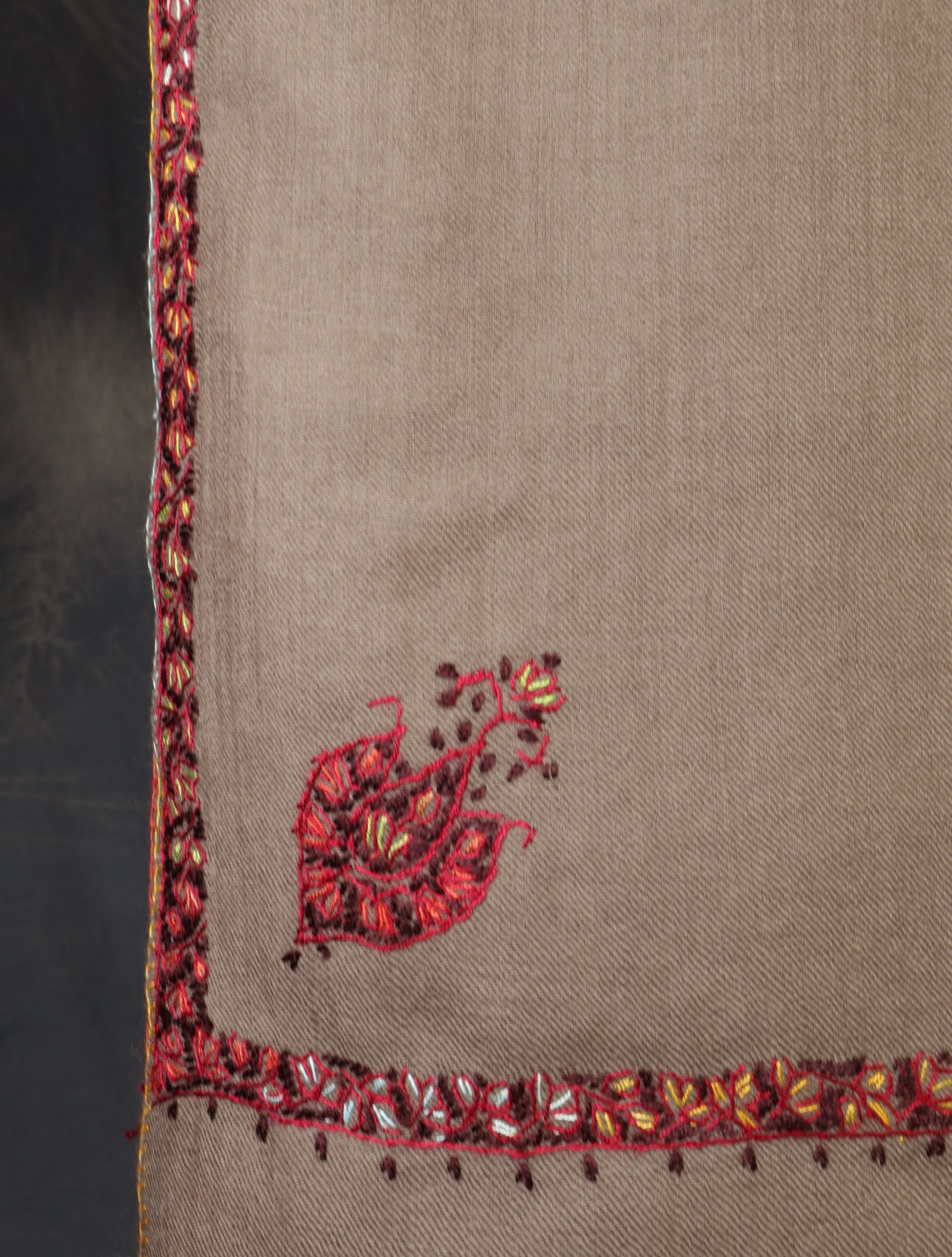 Oversized 3 yard Natural Base Small Border Embroidery Merino Shawl