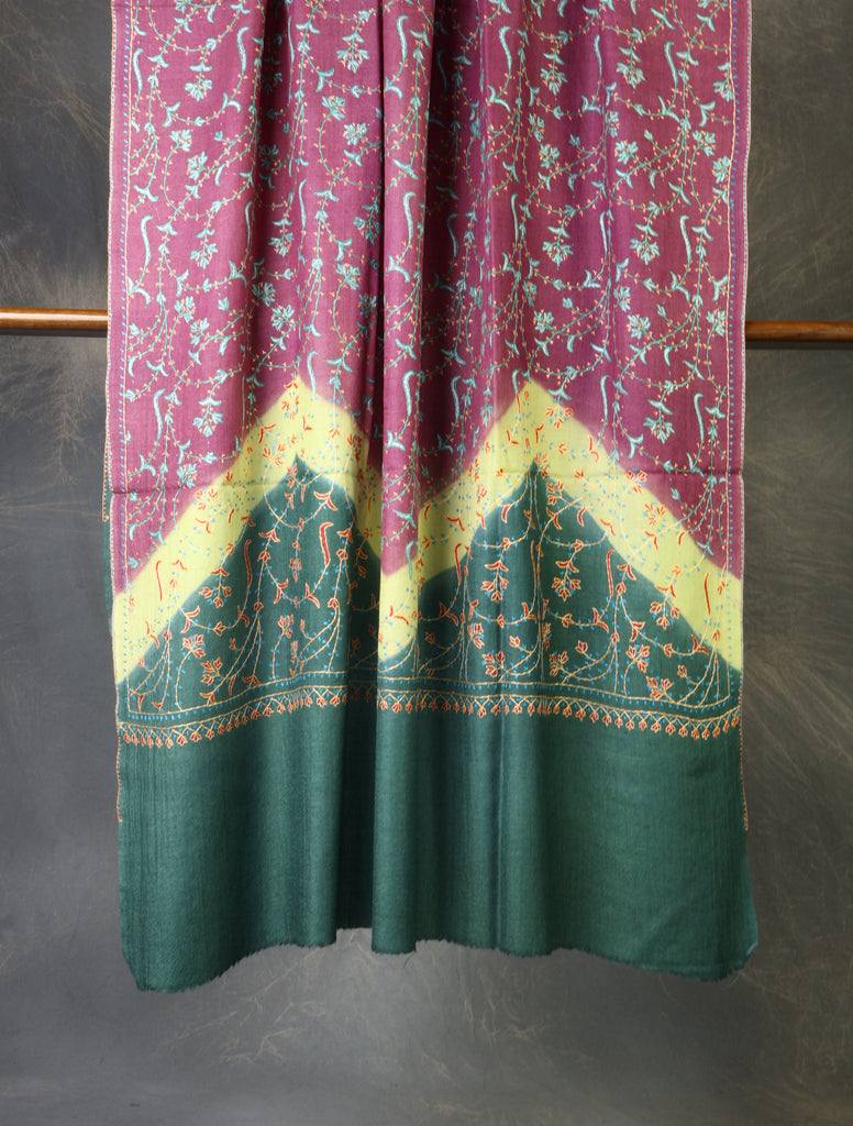 Triple Dye Jali Sozni Embroidery Shawl