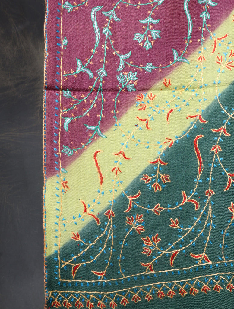 Triple Dye Jali Sozni Embroidery Shawl