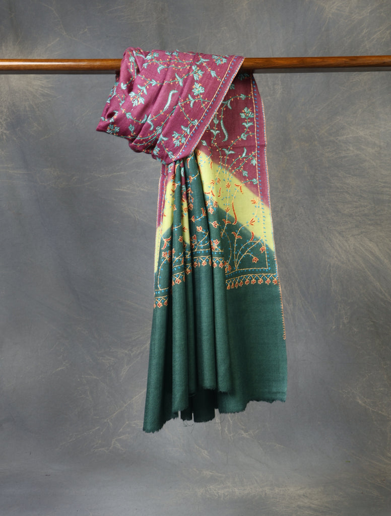 Triple Dye Jali Sozni Embroidery Shawl