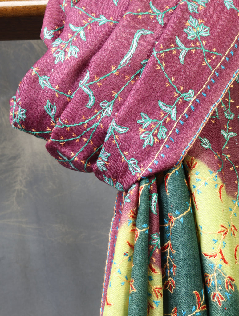 Triple Dye Jali Sozni Embroidery Shawl