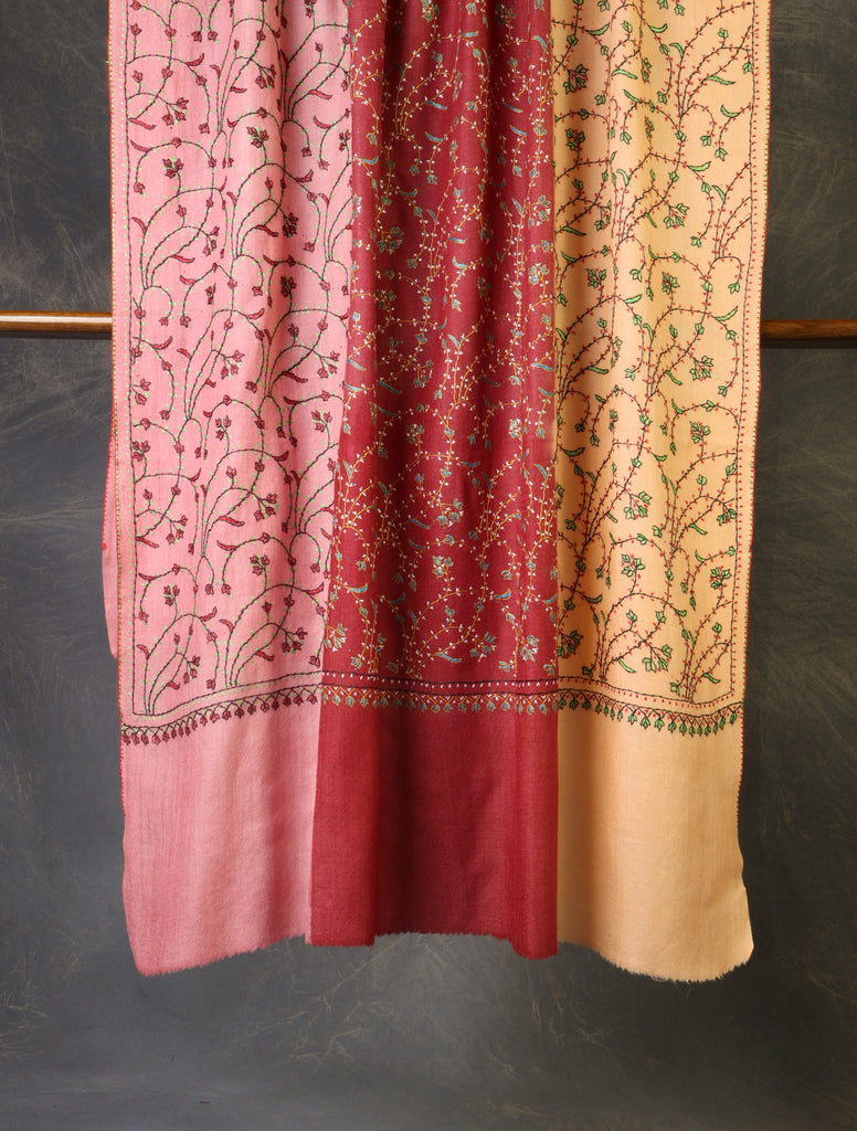 Triple Dye Jali Sozni Embroidery Shawl