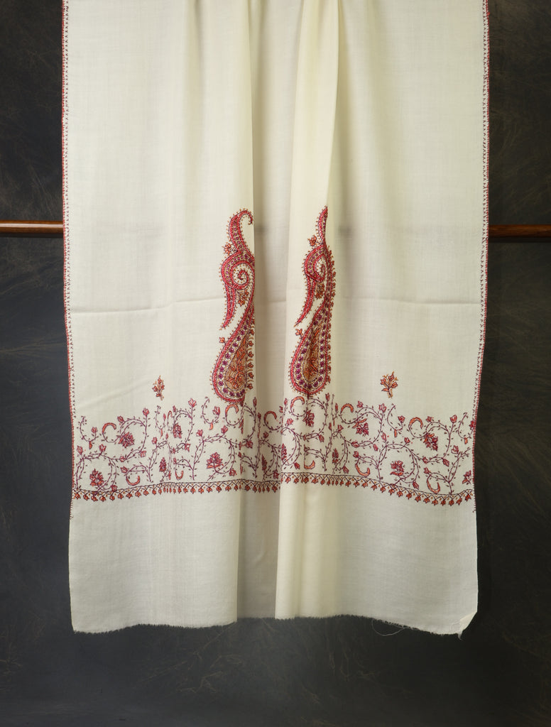 Ivory Base With Big Border Embroidery Merino Shawl