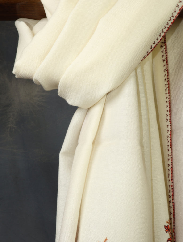 Ivory Base With Big Border Embroidery Merino Shawl