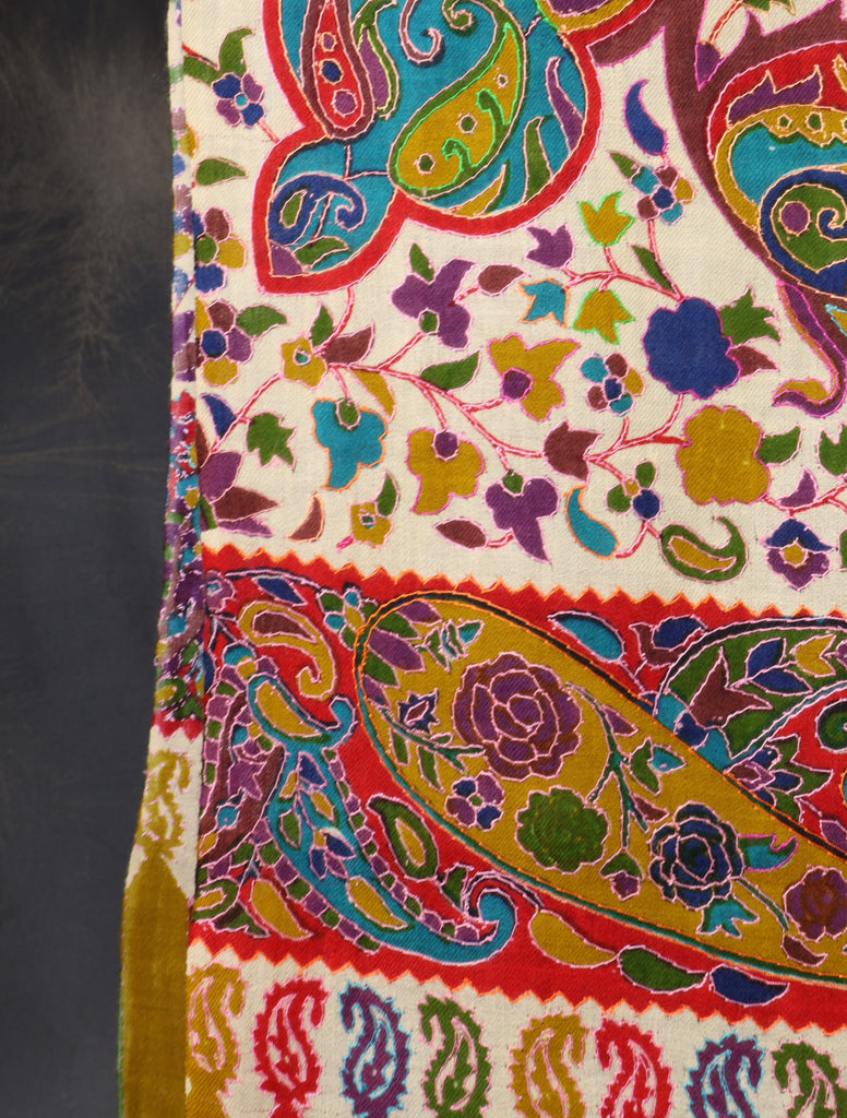 Multicolor jali Sozni Embroidery Fine Merino Wool Scarf