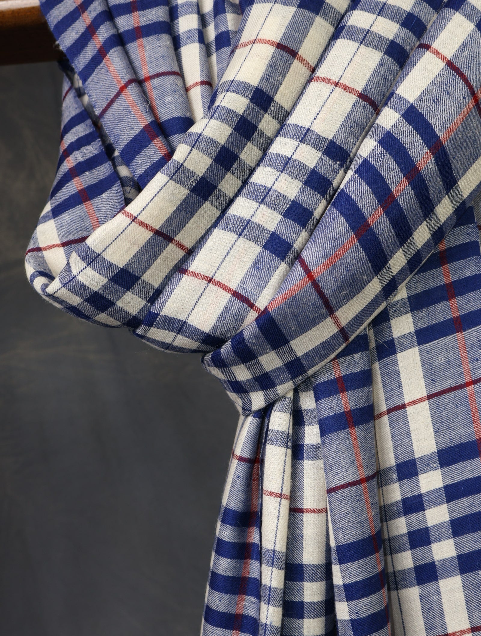 Ivory And Blue Plaid Pure Cashmere Pashmina Shaw