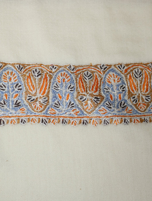 Ivory Base Mussar with Orange Blue Embroidery
