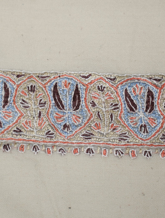 Ivory Base Mussar with Purple Blue Embroidery