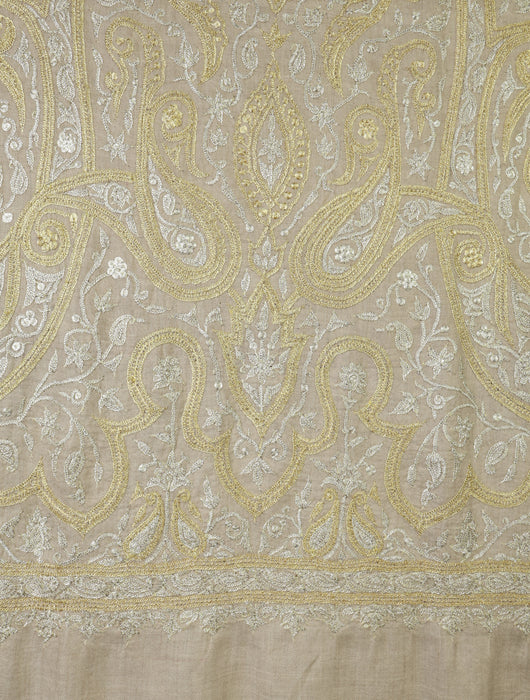 Ivory Base With Tilla Jali Embroidery Pashmina Shawl