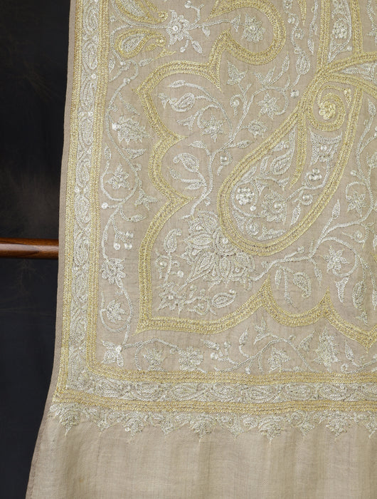 Ivory Base With Tilla Jali Embroidery Pashmina Shawl
