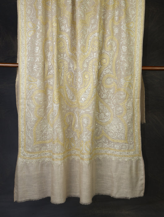 Ivory Base With Tilla Jali Embroidery Pashmina Shawl