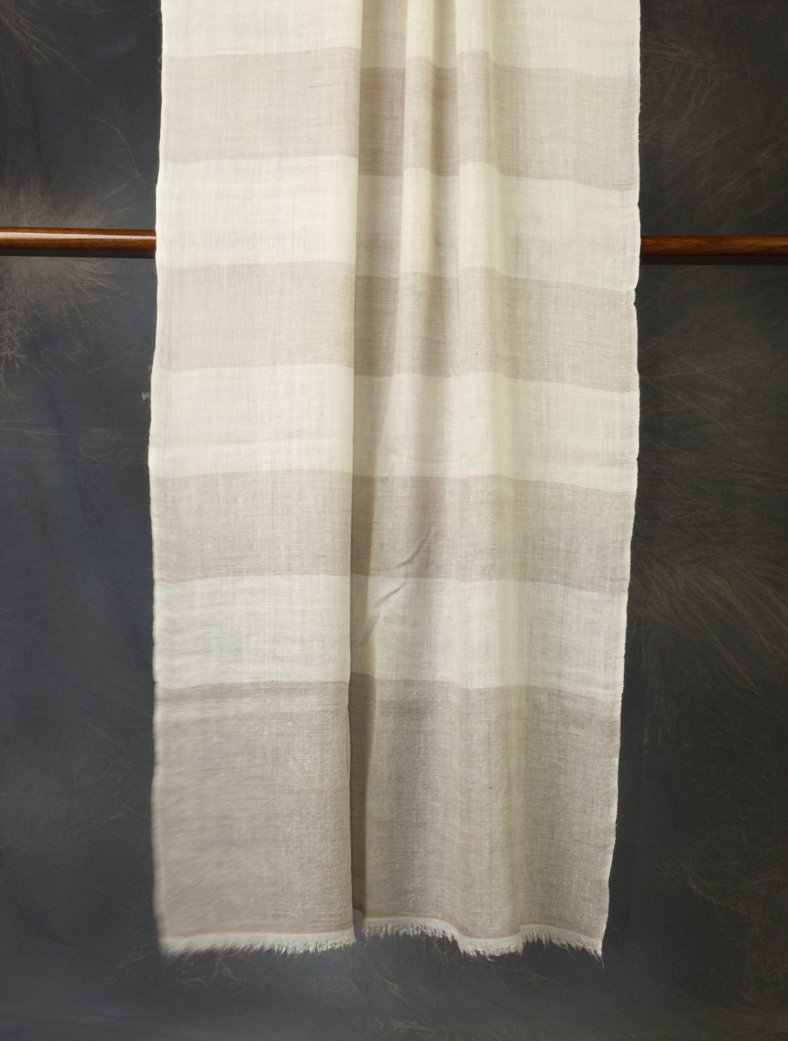Ivory and Natural Plaid Pure Cashmere Pashmina Scarf