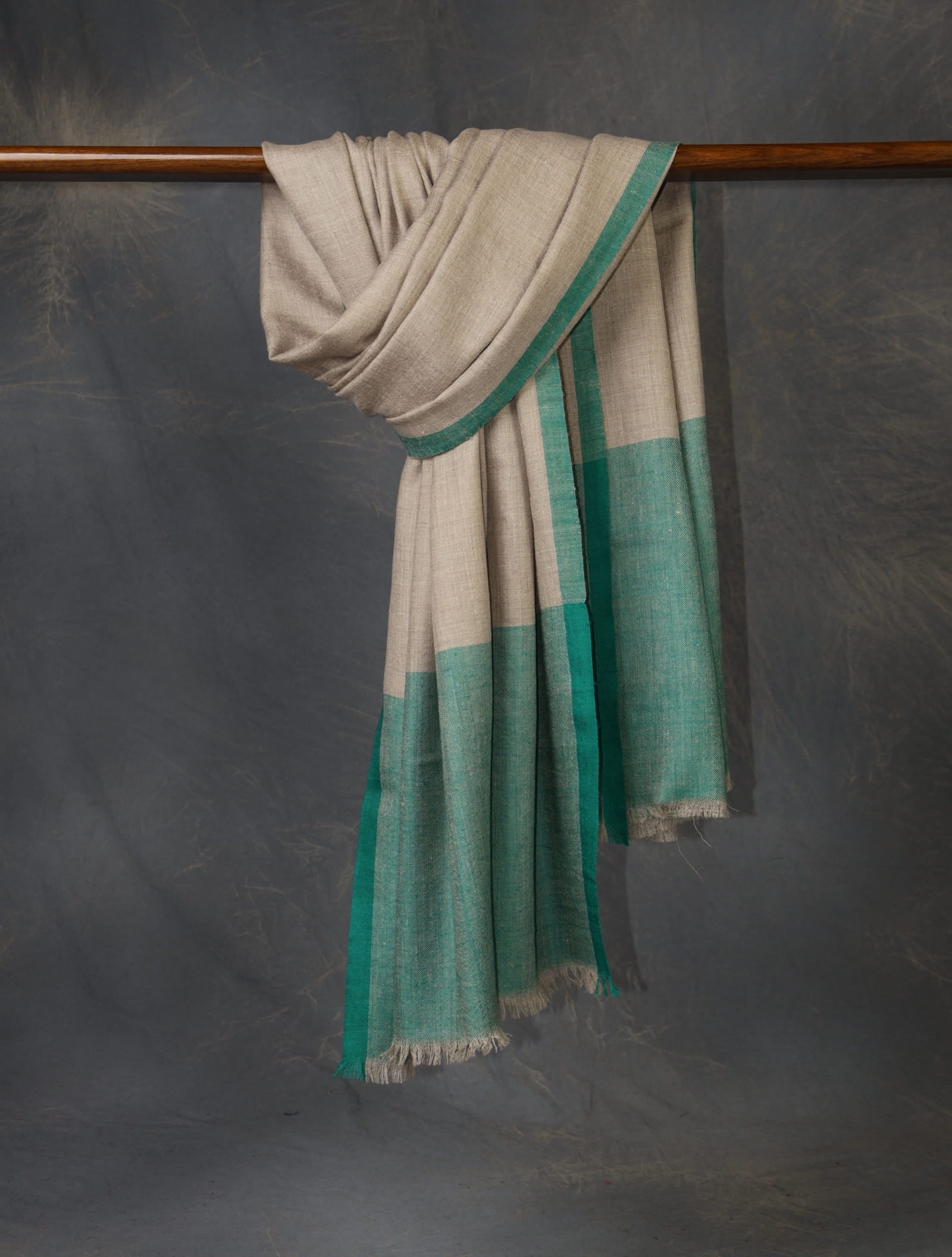 Natural Base and Green Classic Plaid Pure Cashmere Pashmina Shawl