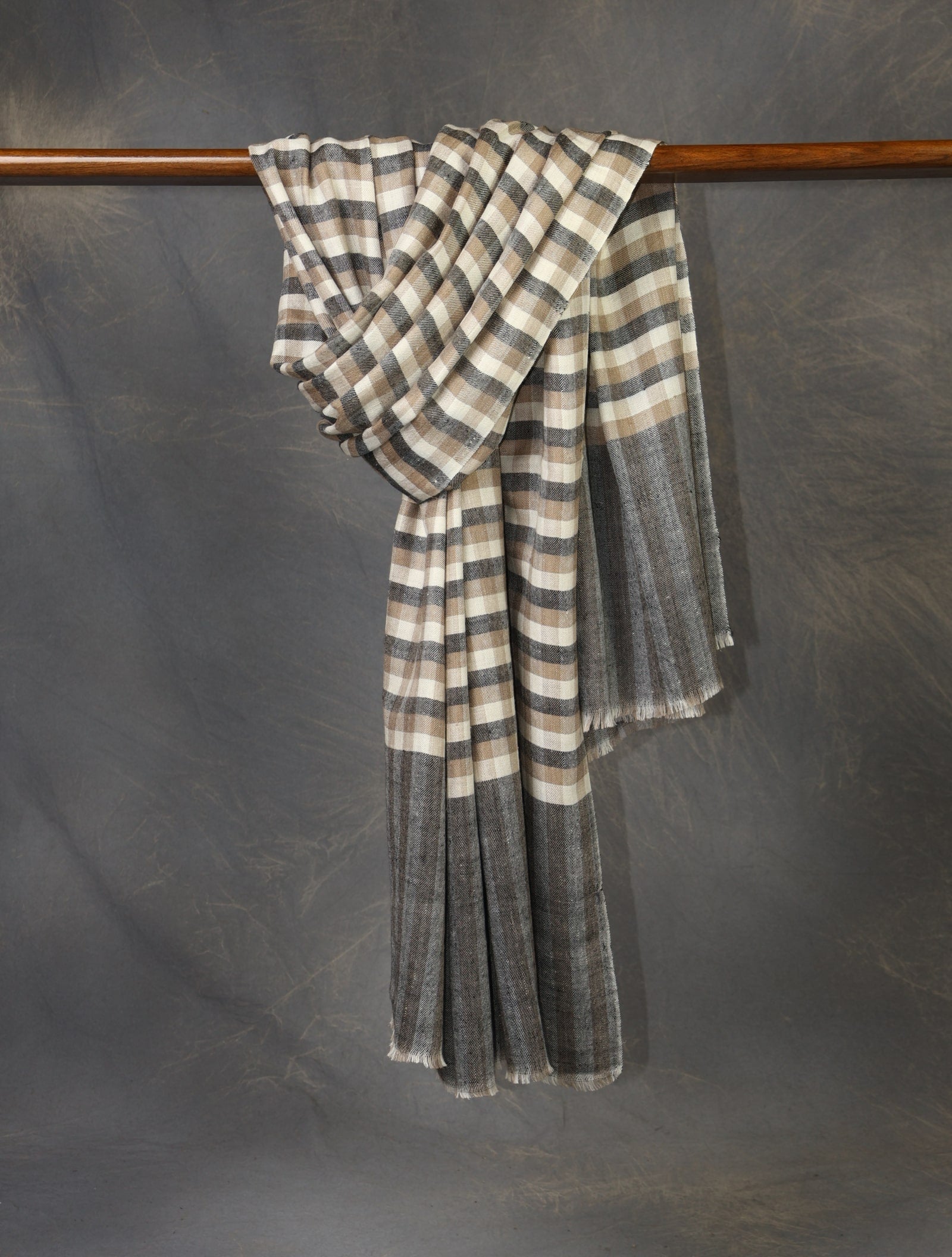 Natural and Black Plaid Pure Cashmere Pashmina Shawl