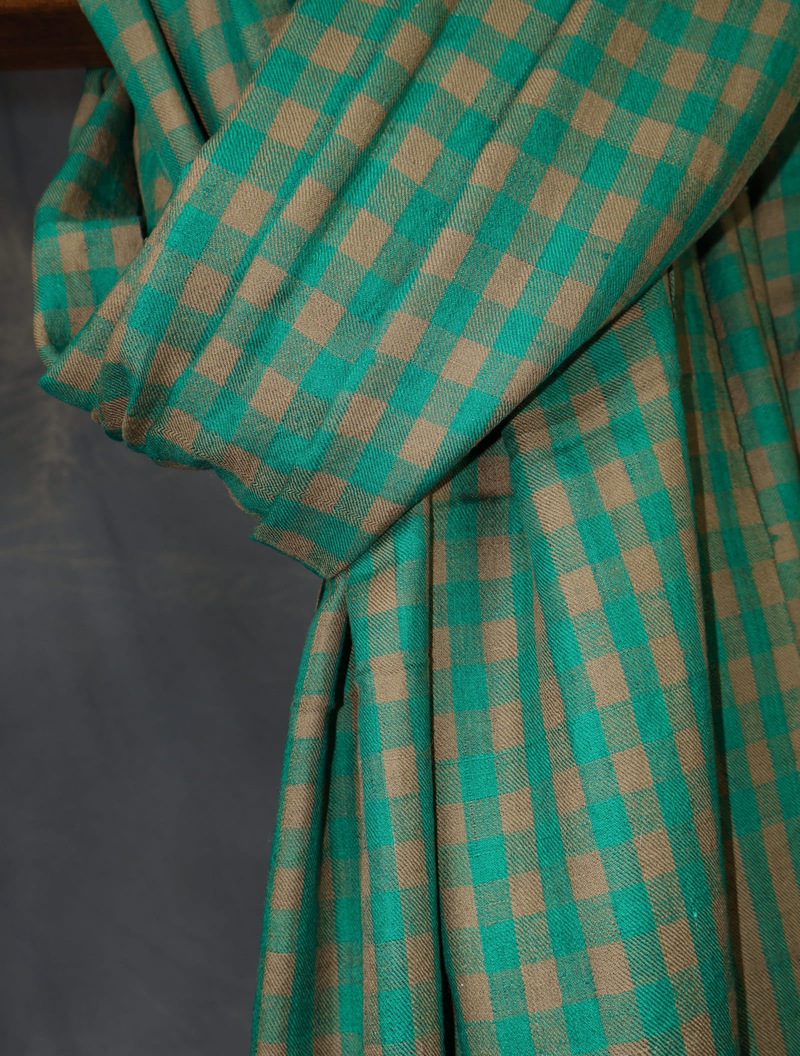Natural and Green Plaid Pure Cashmere Pashmina Shawl