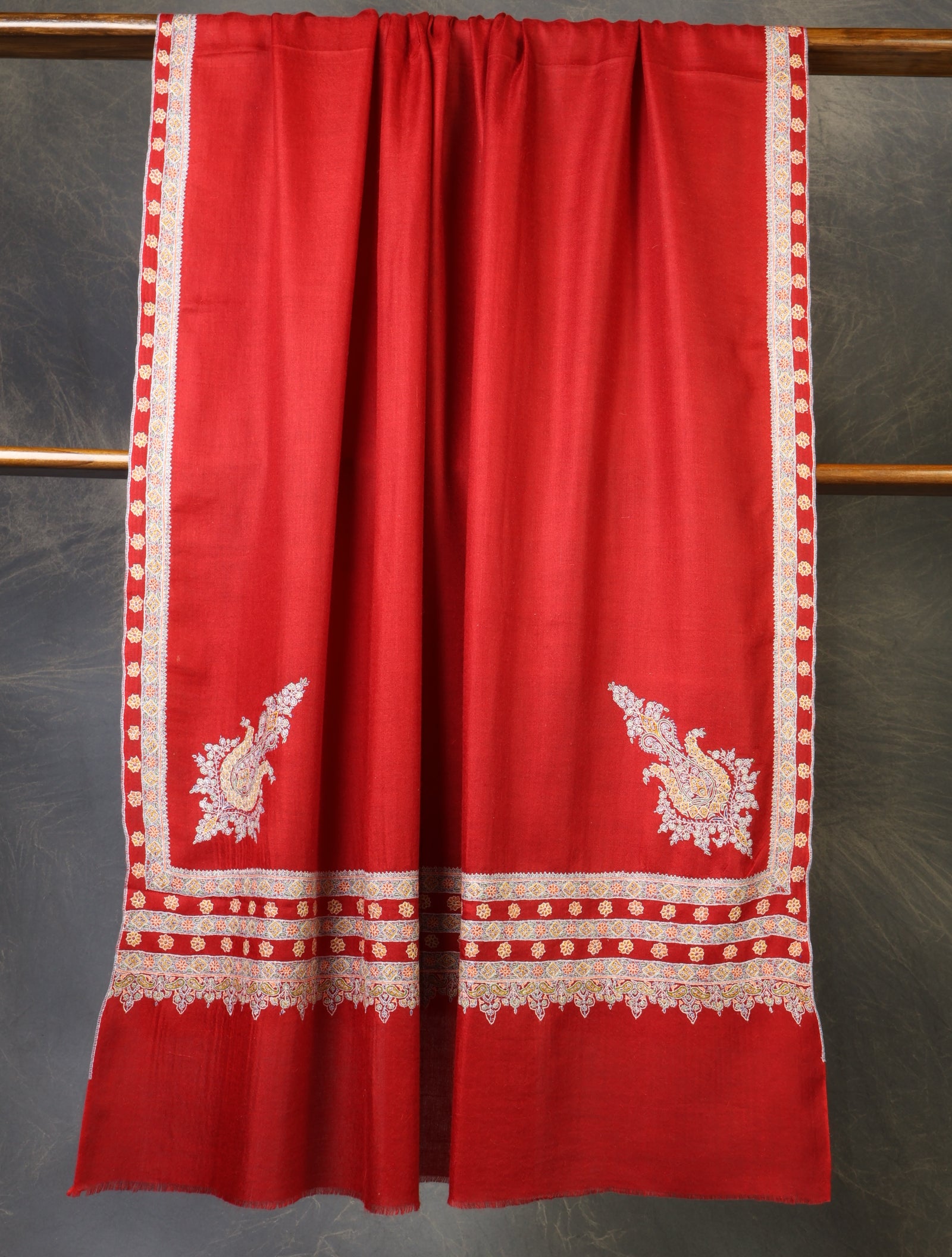 Red Big Border Embroidery Cashmere Pashmina Shawl
