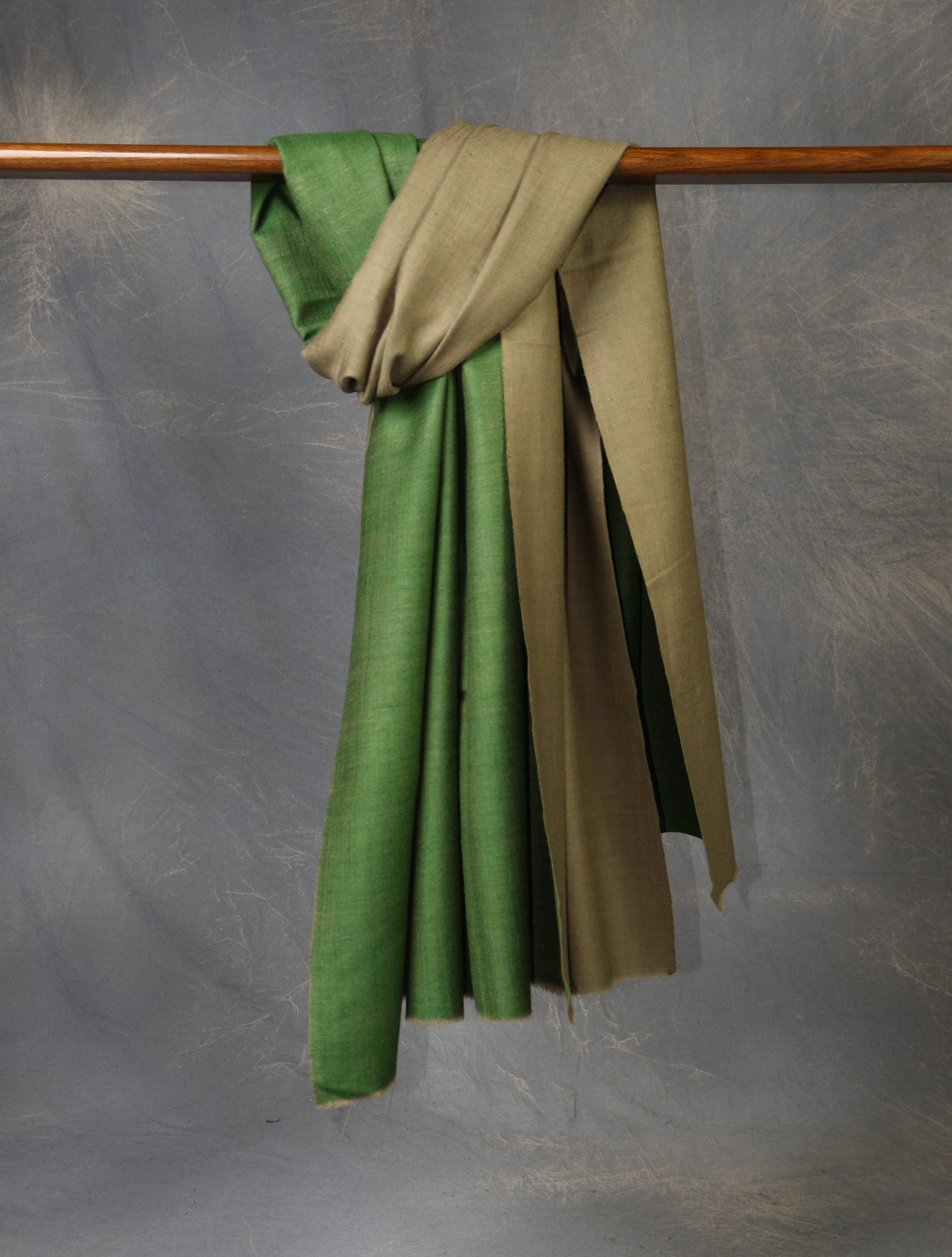 Sage Green And Light Khaki Reversible Handwoven Cashmere Pashmina Shawl