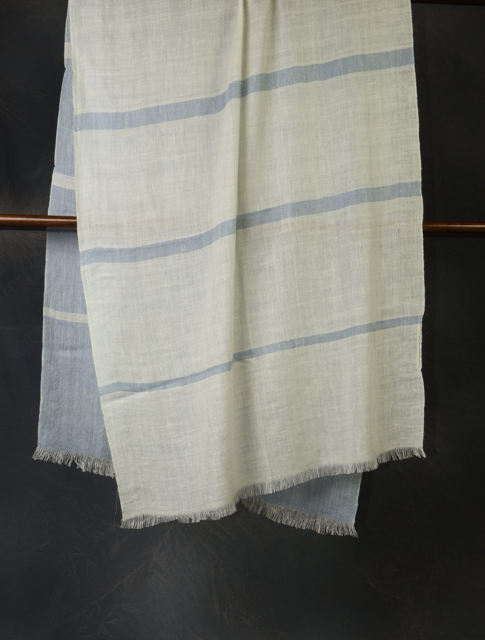 Sky Blue And Ivory Plaid Pure Cashmere Pashmina Scarf