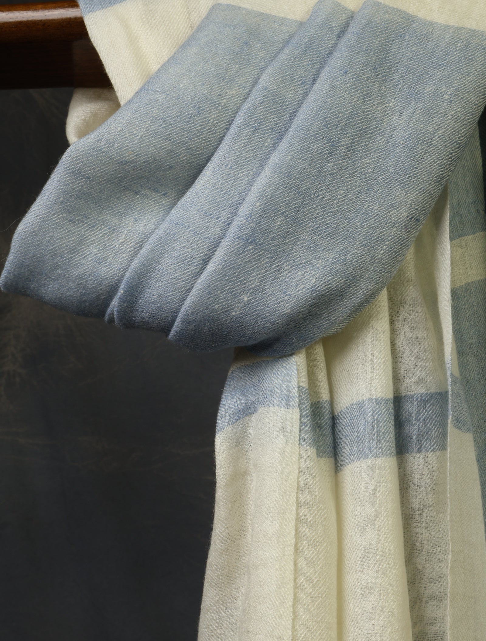 Sky Blue And Ivory Plaid Pure Cashmere Pashmina Scarf