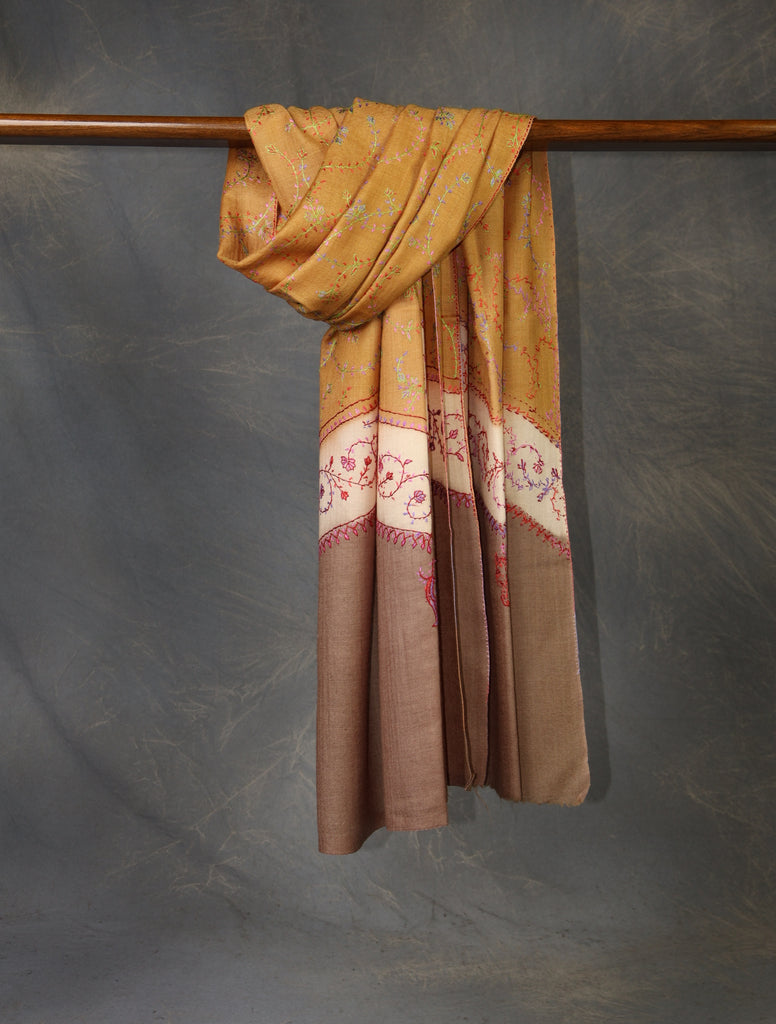 Triple Dye Jali Sozni Embroidery Stole