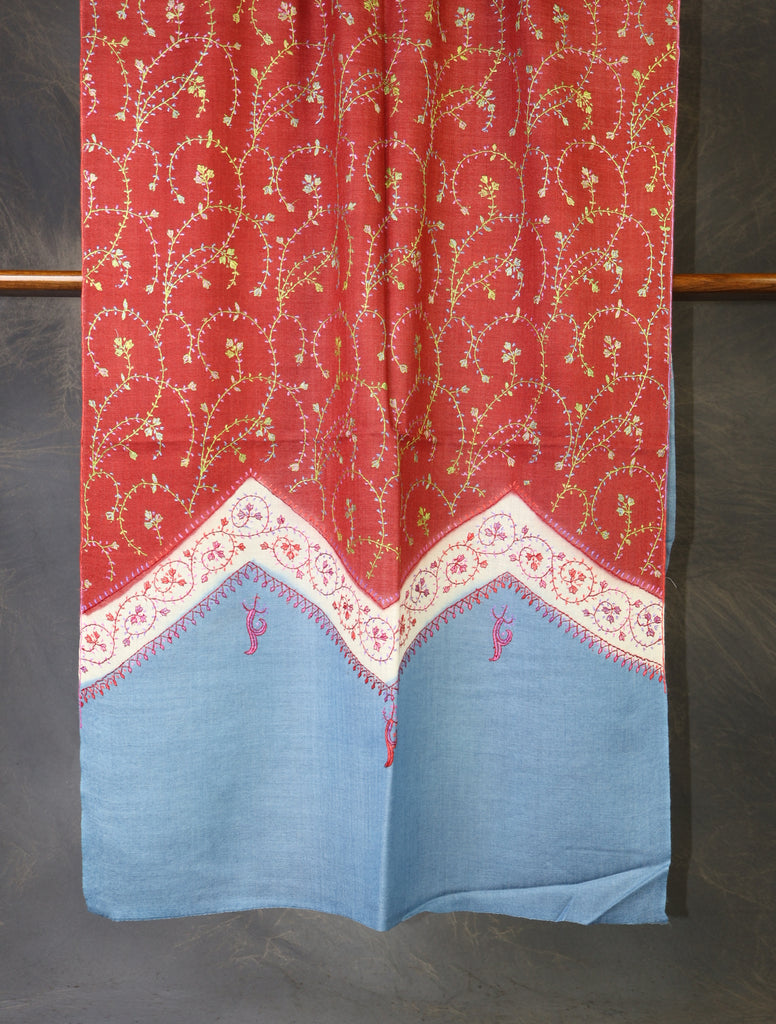 Triple Dye Jali Sozni Embroidery Stole