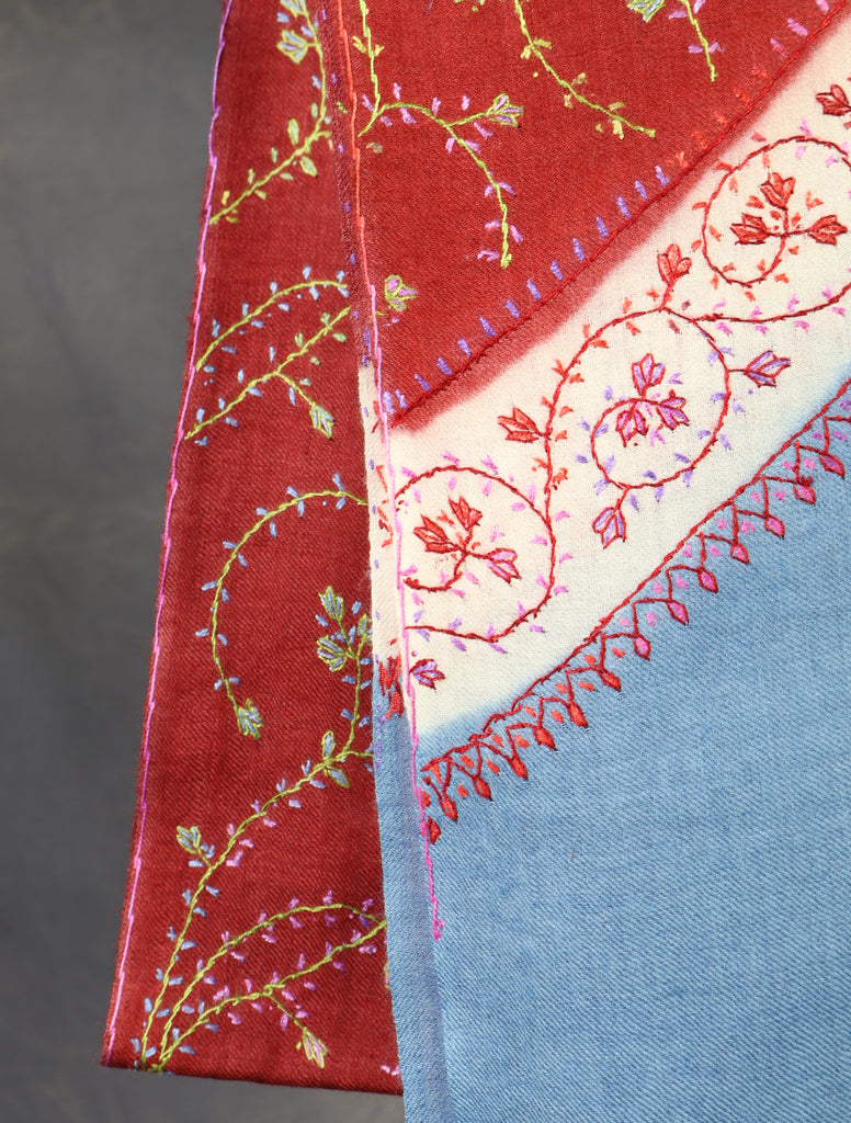 Triple Dye Jali Sozni Embroidery Stole