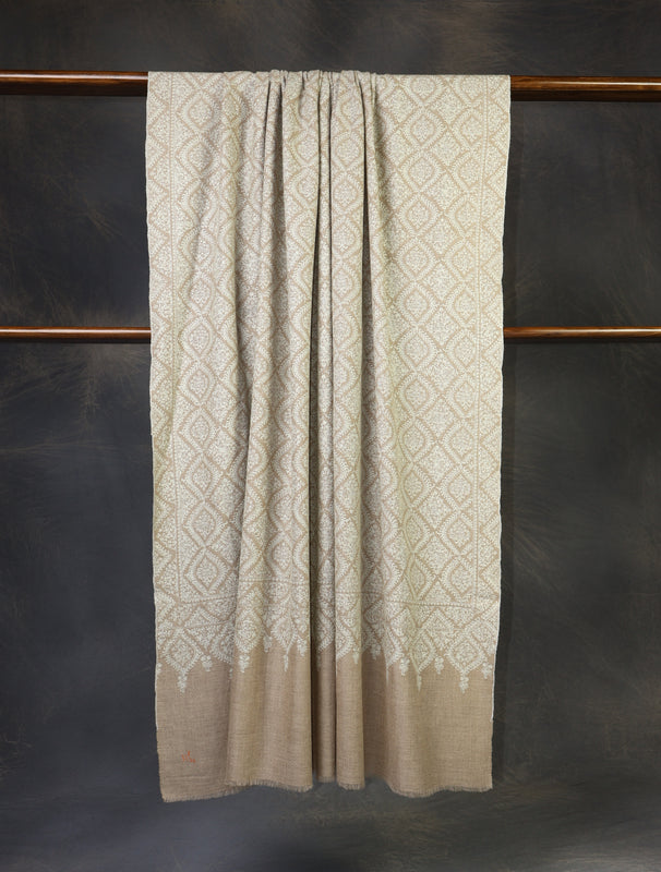 3 yard Natural Jamawar Embroidery Cashmere Pashmina Shawl