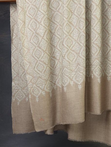 3 yard Natural Jamawar Embroidery Cashmere Pashmina Shawl