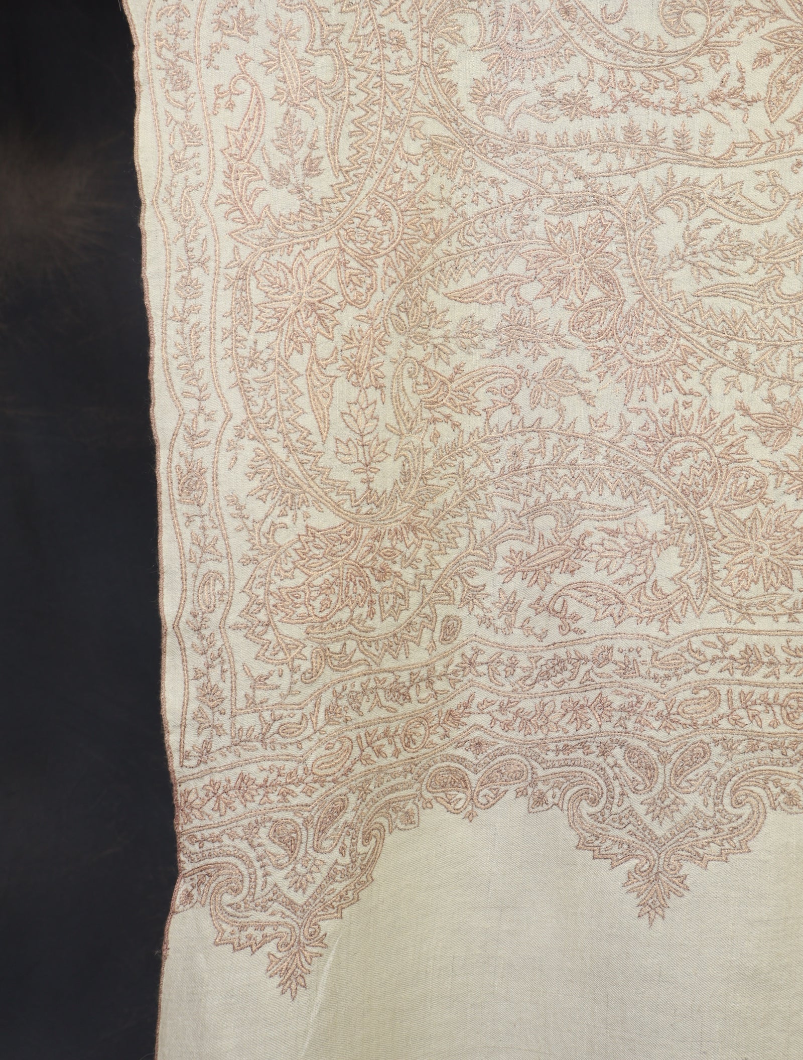 3 yard Ivory Jamawar Embroidery Cashmere Pashmina Shawl