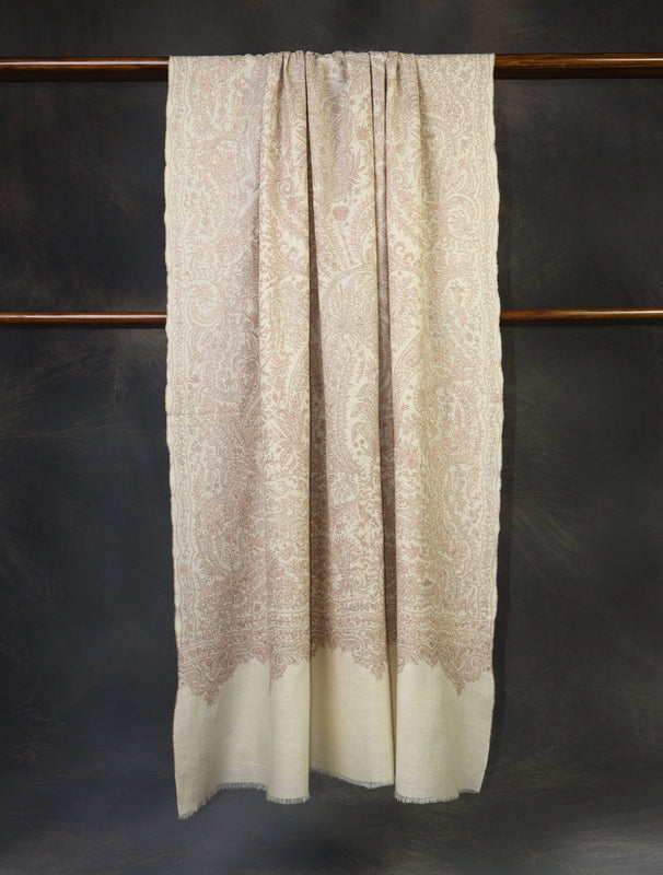 3 yard Ivory Jamawar Embroidery Cashmere Pashmina Shawl