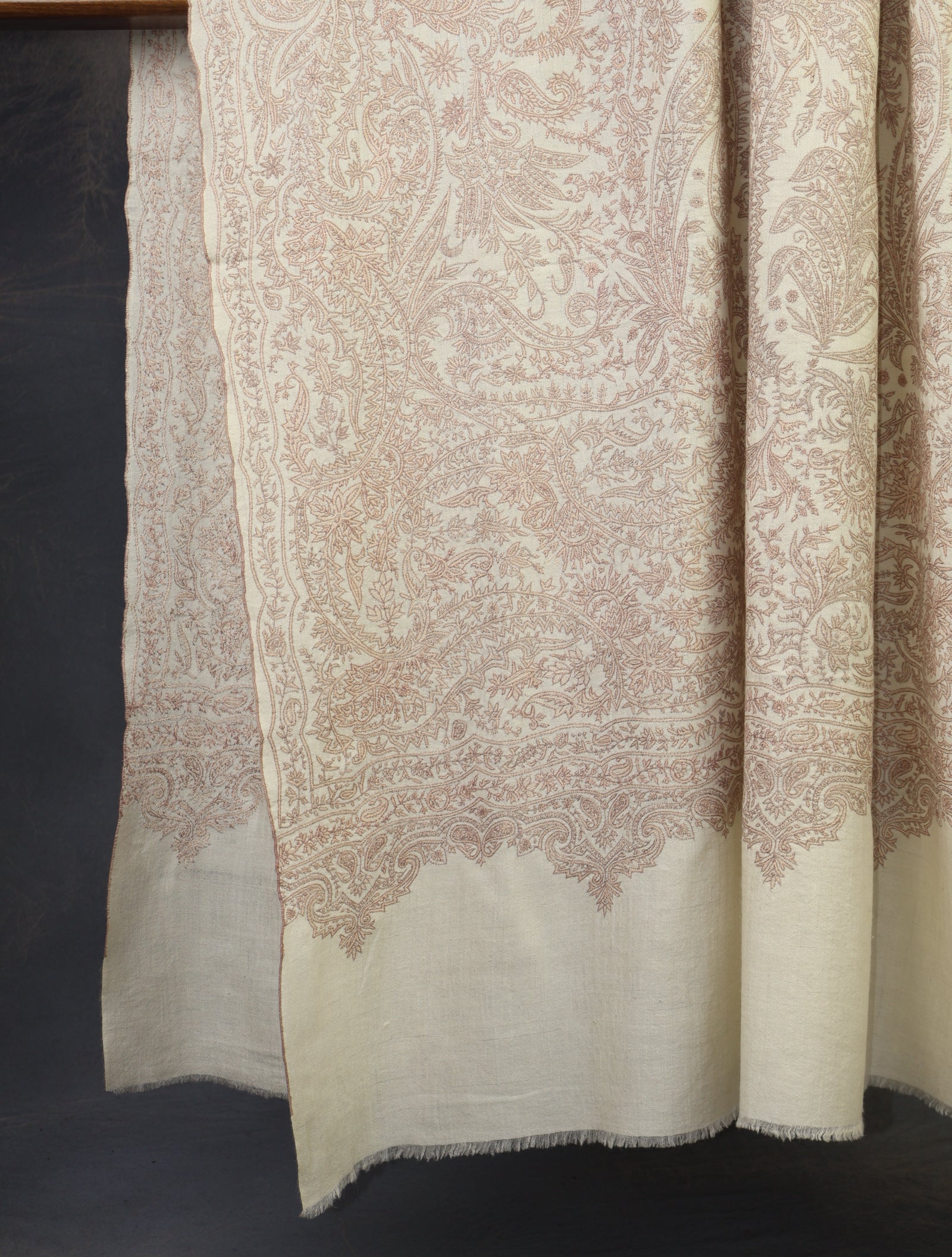 3 yard Ivory Jamawar Embroidery Cashmere Pashmina Shawl