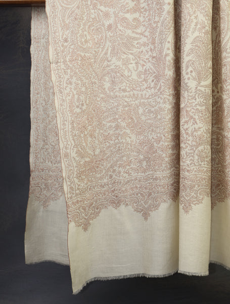 3 yard Ivory Jamawar Embroidery Cashmere Pashmina Shawl