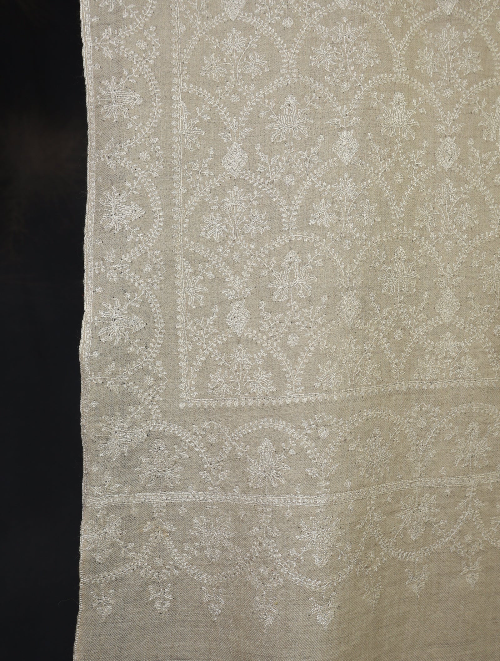 3 yard Ivory Jamawar Silk Embroidery Cashmere Pashmina Shawl