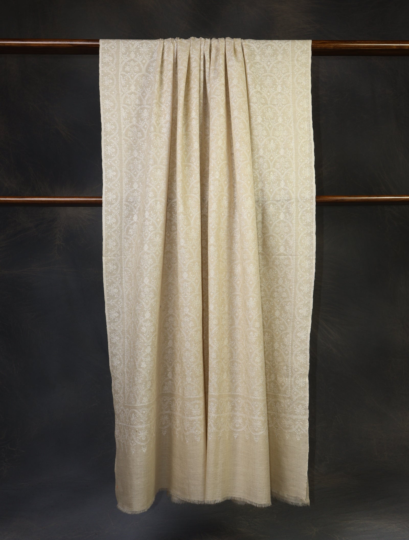 3 yard Ivory Jamawar Silk Embroidery Cashmere Pashmina Shawl