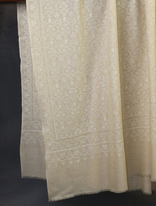 3 yard Ivory Jamawar Silk Embroidery Cashmere Pashmina Shawl
