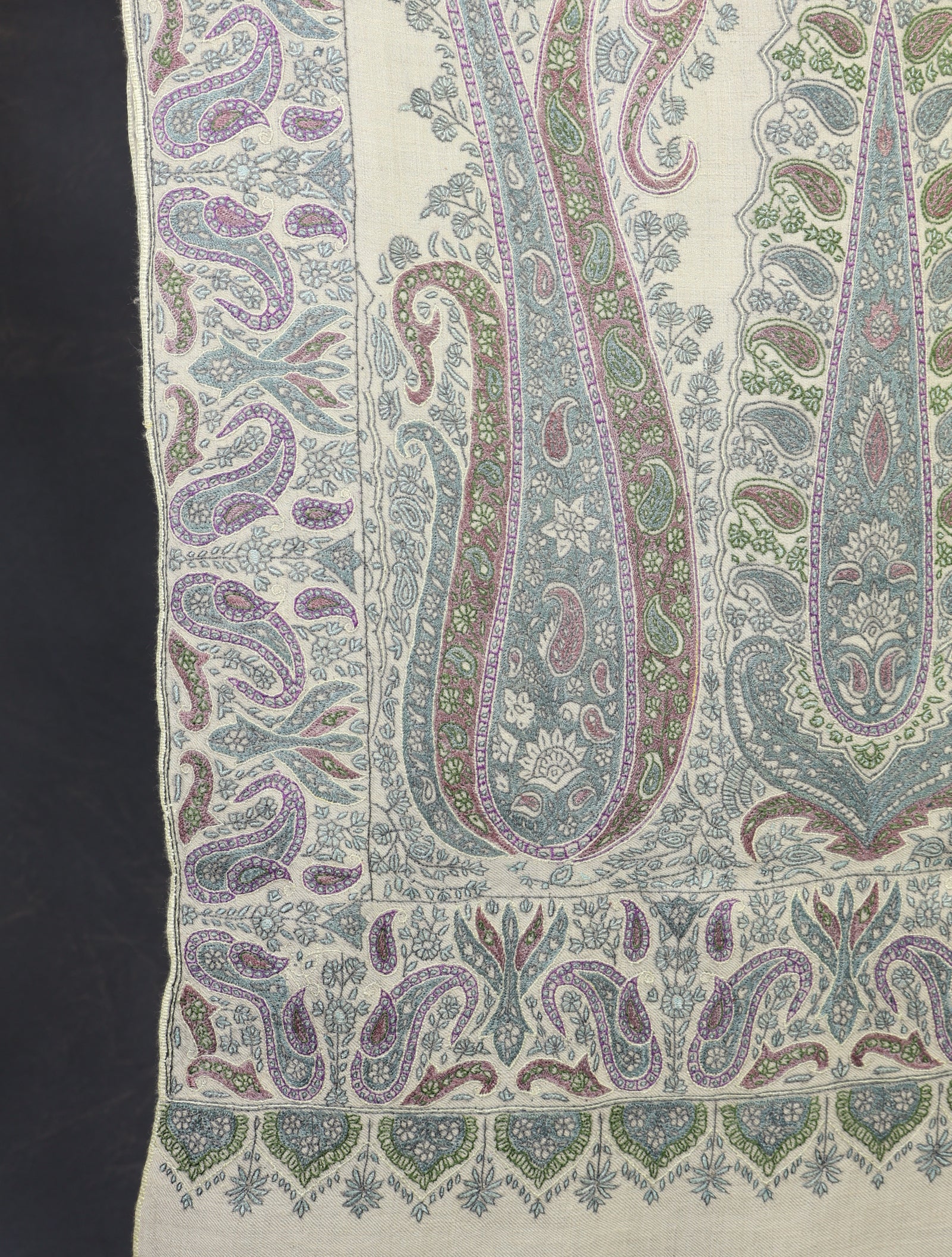 3 yard Ivory Big Border Embroidery Cashmere Pashmina Shawl