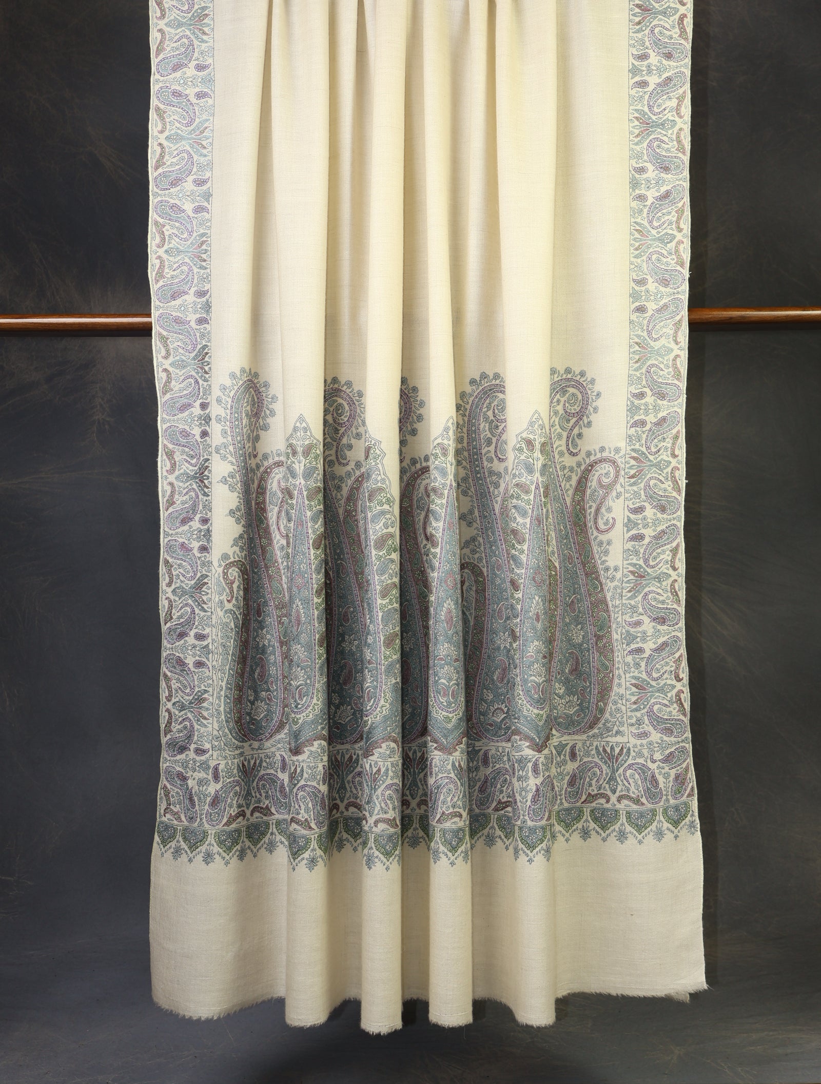 3 yard Ivory Big Border Embroidery Cashmere Pashmina Shawl